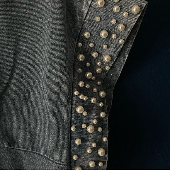 Free people- Bibi Denim Pearl Detail Mini Dress- Womens Size M #510-10 - Picture 7 of 14